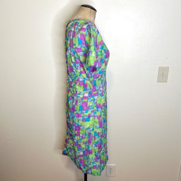 1970s Mod Neon Dress Size Medium quilt print colorful shift - Picture 12 of 14